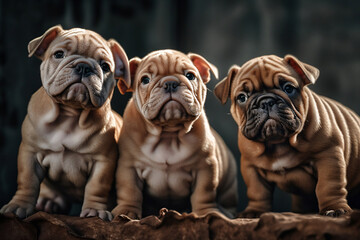 3 Bulldog Puppies, Created with generative AI