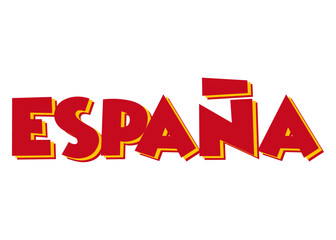 Letras palabra España en texto manuscrito en español con los colores de la bandera de España - obrazy, fototapety, plakaty
