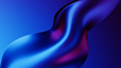 Abstract fluid neon holographic iridescent wave in motion dark colorful tech background 3d render. Gradient design element for backgrounds, banners, wallpapers, posters and covers.	