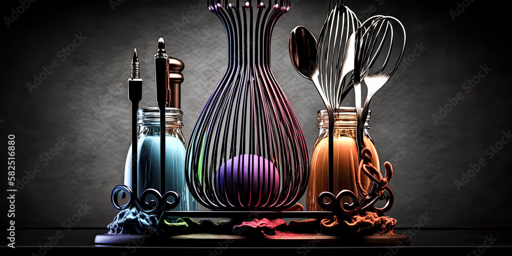 Aufkleber countertop stuff was set on a table with burner rack technology - generative ai.