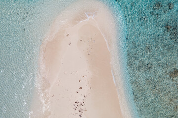 Aerial photos of Middle Silk Caye, a sandbar and part of the Gladden Spit and Silk Cayes Marine Reserve in Belize. 