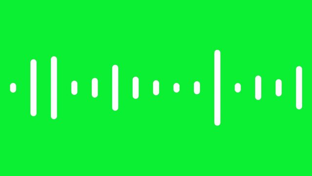 Simple elegant audio vibrations animation, white equalizer reacting on sound play, object on green screen. 4k