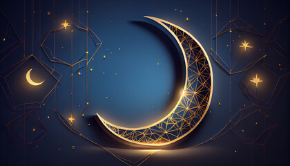 Big moon with hanging lamps Islamic Festival Ai generated image