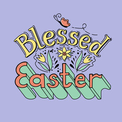 Nostalgia flat outline illustration Blessed Easter