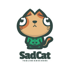 Sad Cat Logo Vector