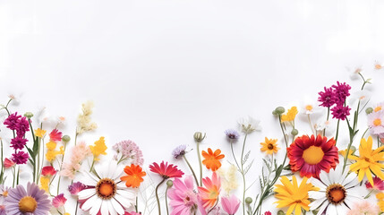 Obraz na płótnie Canvas border of wildflowers. top view with copy space. Generative AI