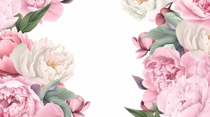 frame of peonies. top view with copy space. Generative AI