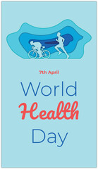 world health day papercut silhouette cycling running portrait eps 10