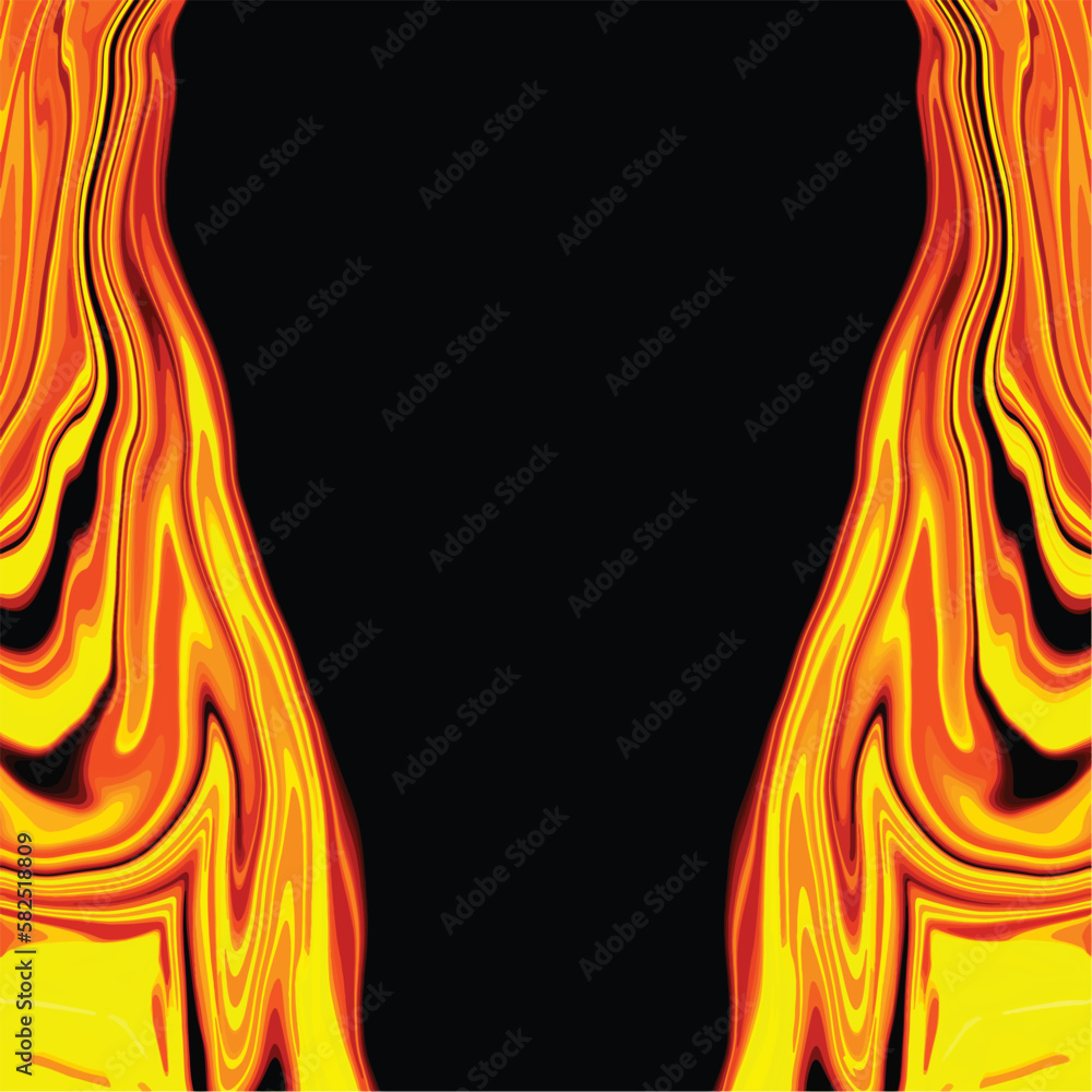 Poster a black and yellow flames fluid background with a pattern of stripes and lines.