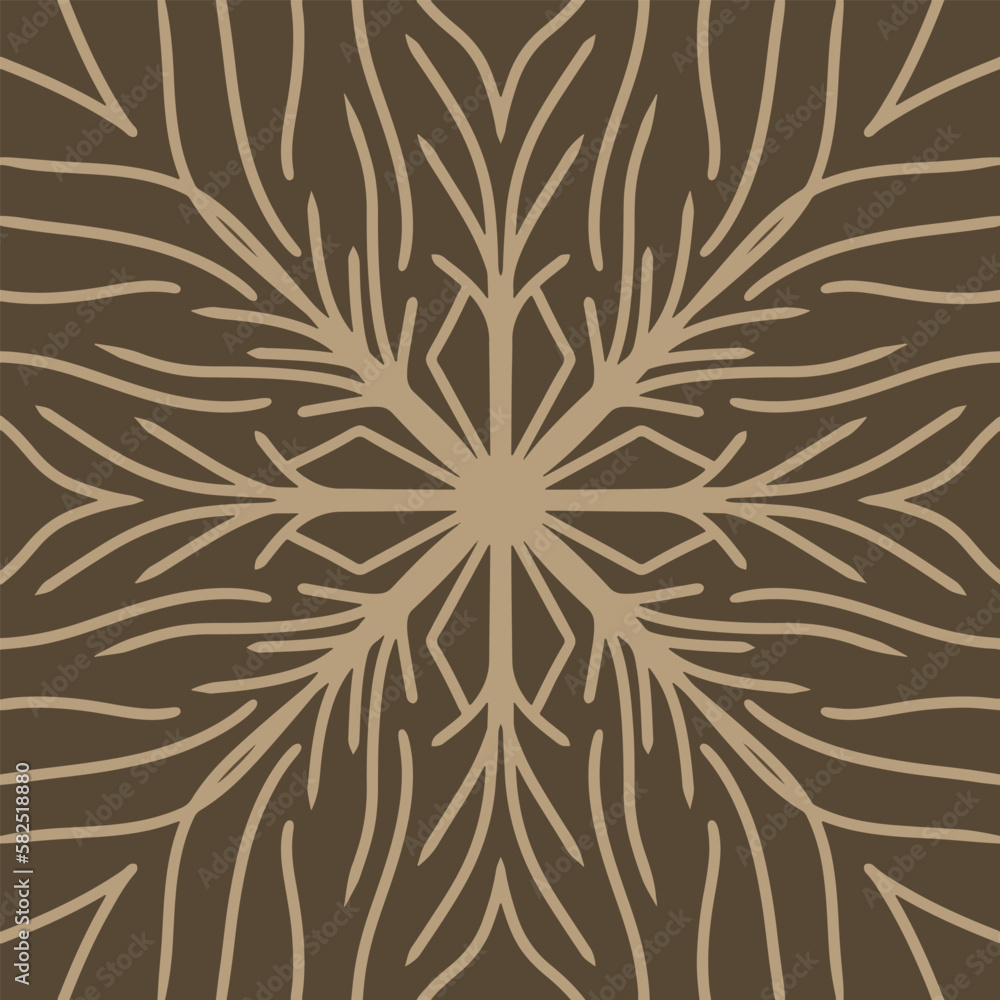 Poster a brown background with a pattern of branches and leaves.