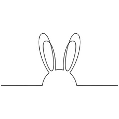 Rabbit ears vector one line continuous vector drawing illustration. Hand drawn bunny hare linear silhouette icon. Minimal design, outline print, banner, card,poster, brochure, logo, product packaging
