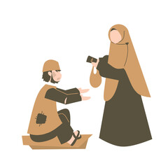 Muslim giving donation to poor people, lets pay zakat, ramadan illustration, donation illustration, giving donation to beggars
