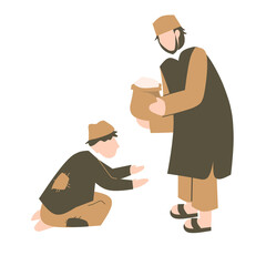 Muslim giving donation to poor people, lets pay zakat, ramadan illustration, donation illustration, giving donation to beggars