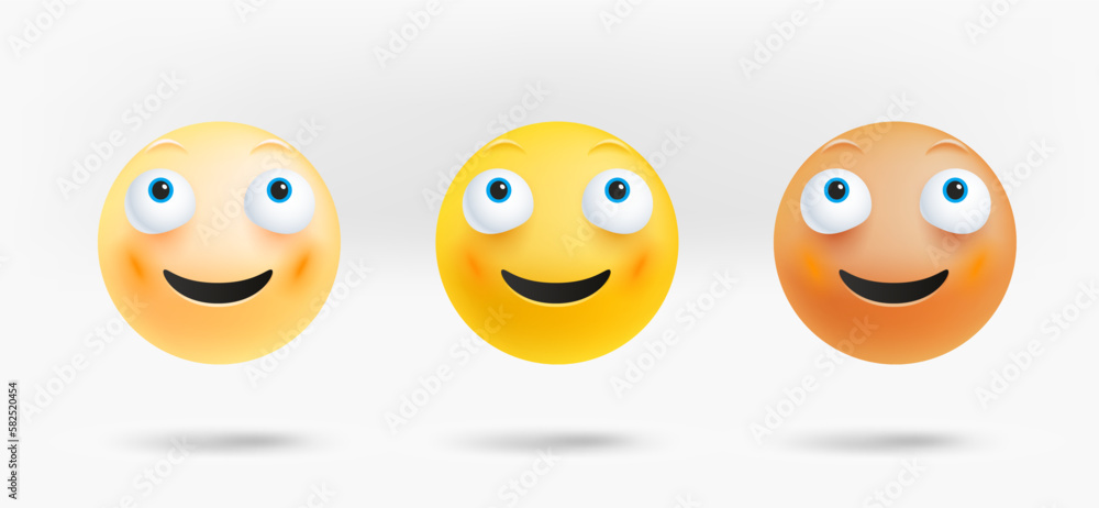Poster different facial emoticons set. excited emotion. 3d vector isolated on white background