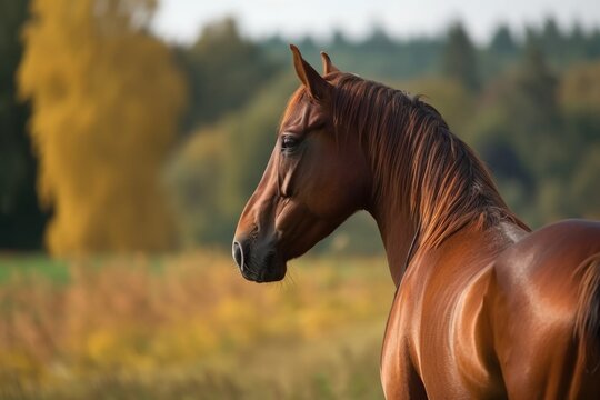 a picture of a bay horse facing the rear. Generative AI