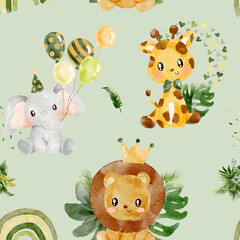 Motif safari jungle lion girafe éléphant pattern tissus