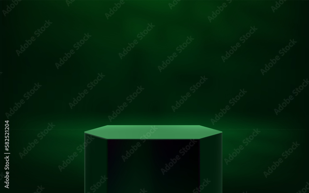 Aufkleber dark green studio with platform and shadows on the wall and floor. 3d vector illustration
