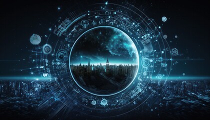 Obraz premium Digital universe journey, time and space technology in the future background concept generative ai