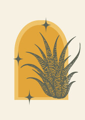 Minimalistic poster with arches and cactus illustration. Modern aesthetic art, desert vibes.