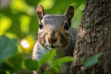 A cute squirrel was captured in a zoom shot. Generative AI