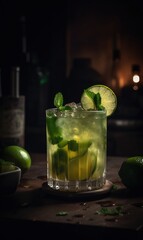 Brazilian Caipirinha. Typical Brazilian cocktail made with lemon, cachaça and sugar. Traditional brazil drink. Generative AI.