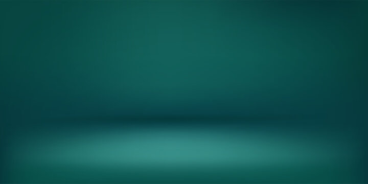 Abstract illuminated empty dark green room. Design template. 3d vector background