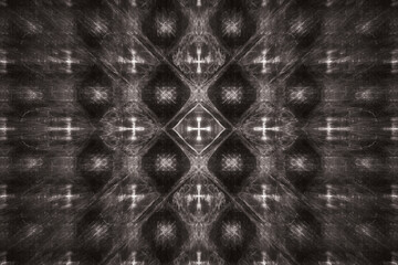 White pattern in a cage of curved shapes on a black background. Abstract fractal 3D rendering