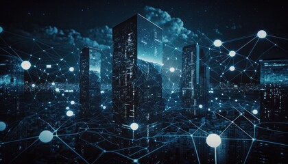 Fototapeta premium Future technology with data connect and network background concept generative ai