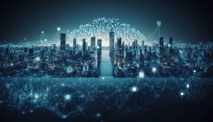 Future technology with data connect and network background concept generative ai