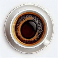 Coffee black in a coffee cup top view isolated on white background. Generative Ai. Studio concept for cafe advertising.