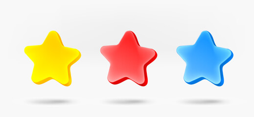 
Different color star icons collection. 3d vector isolated on white background