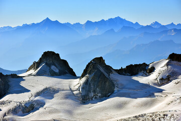 Mont Blanc massif nature landscape in summer season, View from Aiguille du midi , Chamonix, Haute Savoie, France