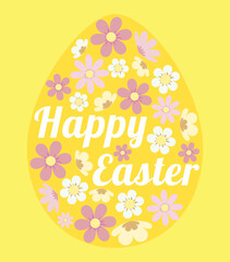 Easter egg filled with flowers and a congratulatory inscription. Vector illustration