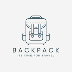 backpack line art logo vector template illustration design, bag adventure icon design