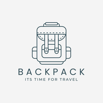 backpack line art logo vector template illustration design, bag adventure icon design