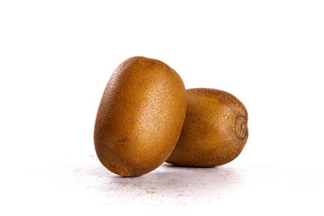 Two pretty gold kiwis on a white background.