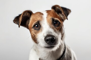 Jack Russell Terrier with a smile on a white backdrop. Generative AI