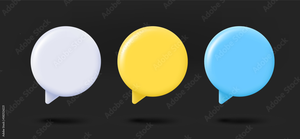Aufkleber Different color speech cloud icons collection. 3d vector isolated on black background