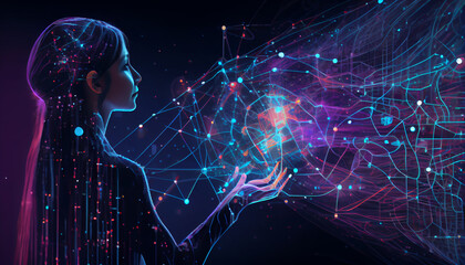 Big Data concept  Digital neural network Business woman Ai generated image