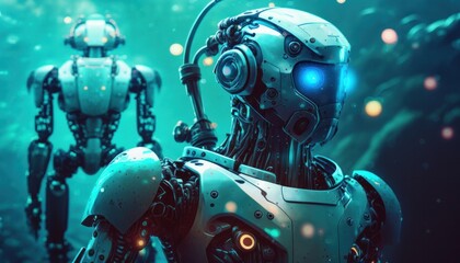 Fototapeta premium Humanoid robots high tech robotics background concept generative ai