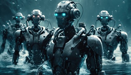 Humanoid robots high tech robotics background concept generative ai