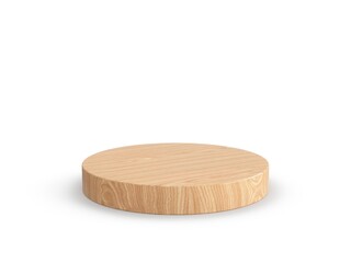 3D Rendering  Wooden product stage isolated on white background