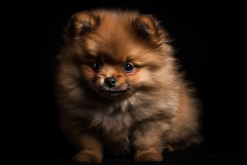 Obraz premium Puppy Pomeranian on a dark background. Generative AI