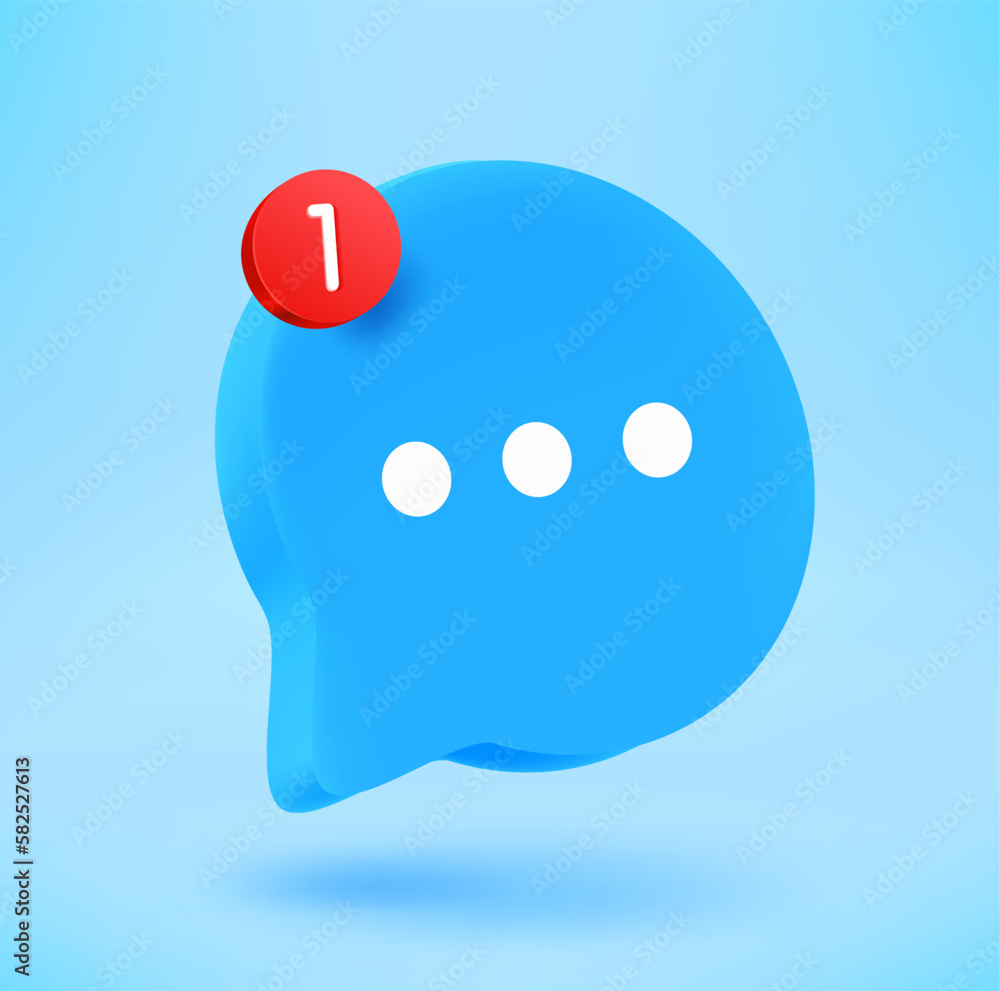 Poster blue speech cloud with notification icon. 3d vector icon