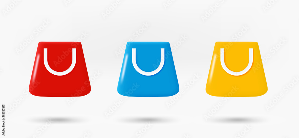 Aufkleber Different color shopping bag icons collection. 3d vector isolated on white background