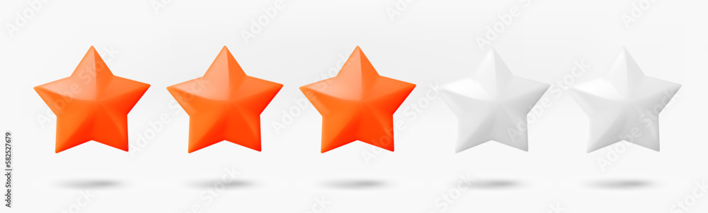 Poster three red stars rating concept. 3d vector isolated on white background