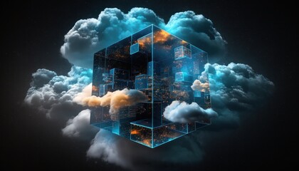 Hybrid cloud computing serverless technology background generative ai - obrazy, fototapety, plakaty