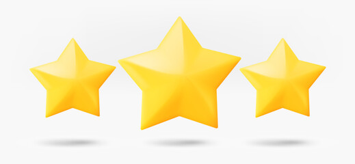 Three star rating stars concept. 3d vector isolated on white background
