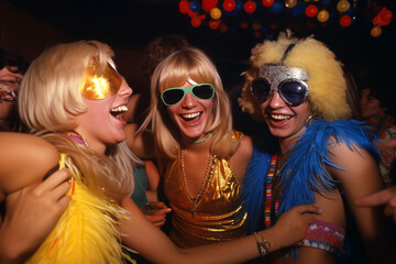 Obraz premium Retro dance party with friends dancing and having a great time laughing at the disco. generative AI