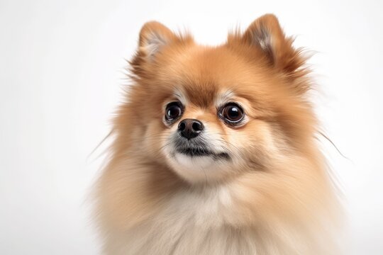 a studio shot of a Pomeranian Spitz dog against a white background. Generative AI